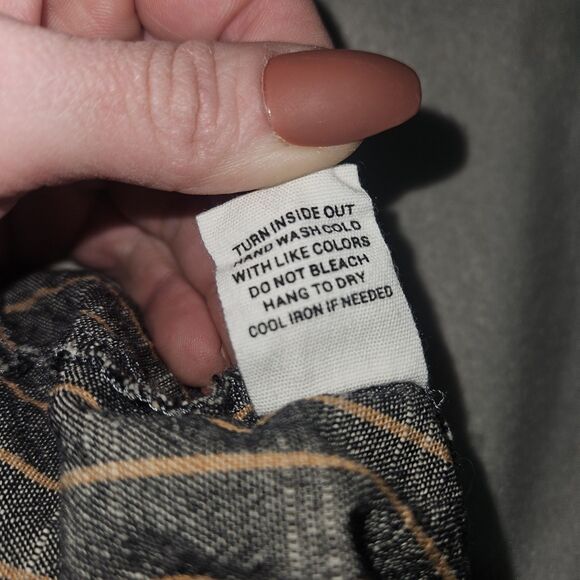 MINE Women’s S Striped High Waist Paper Bag Pants Gray Orange Ankle Office Boho - Picture 7 of 11